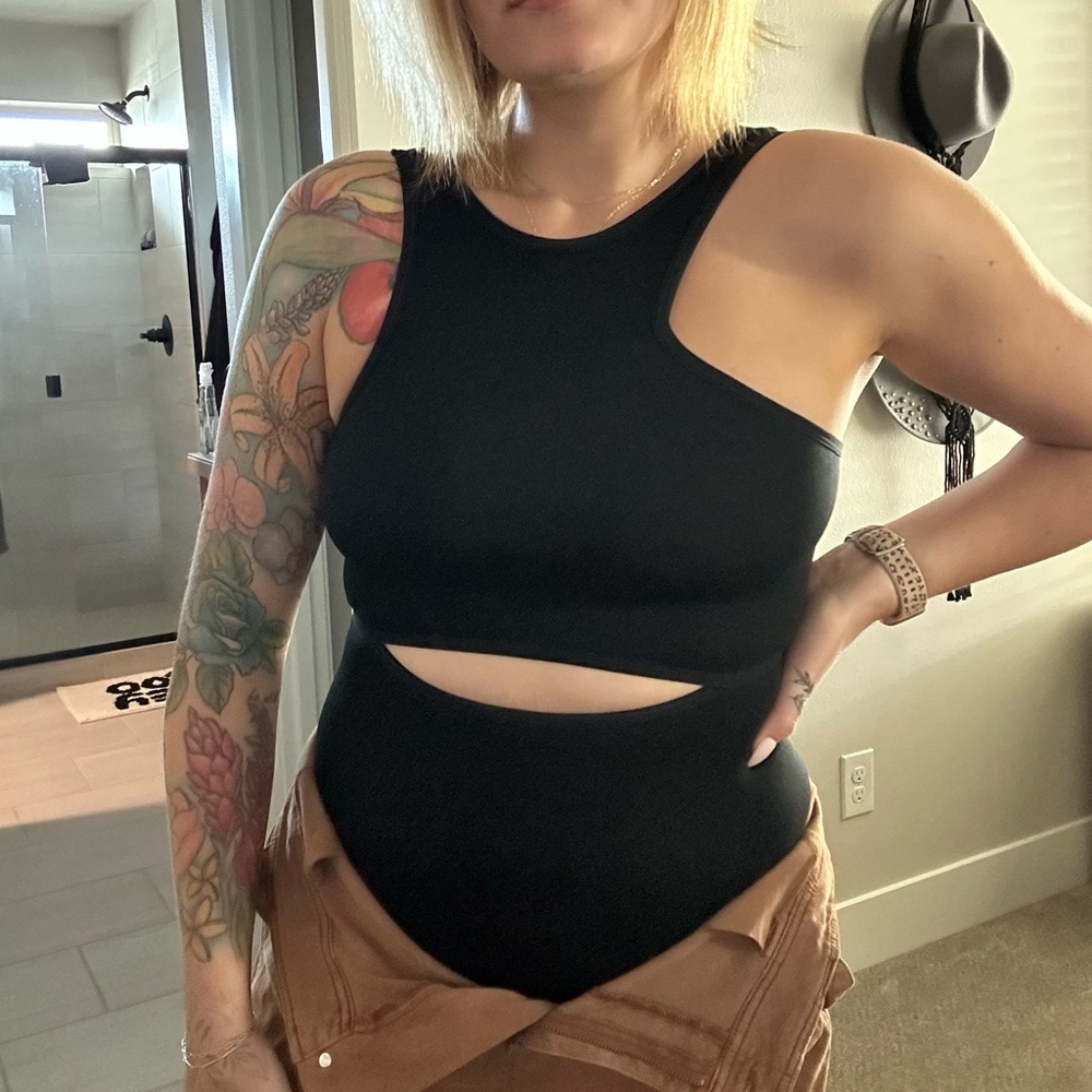 Black Asymetrical Cutout Body Suit